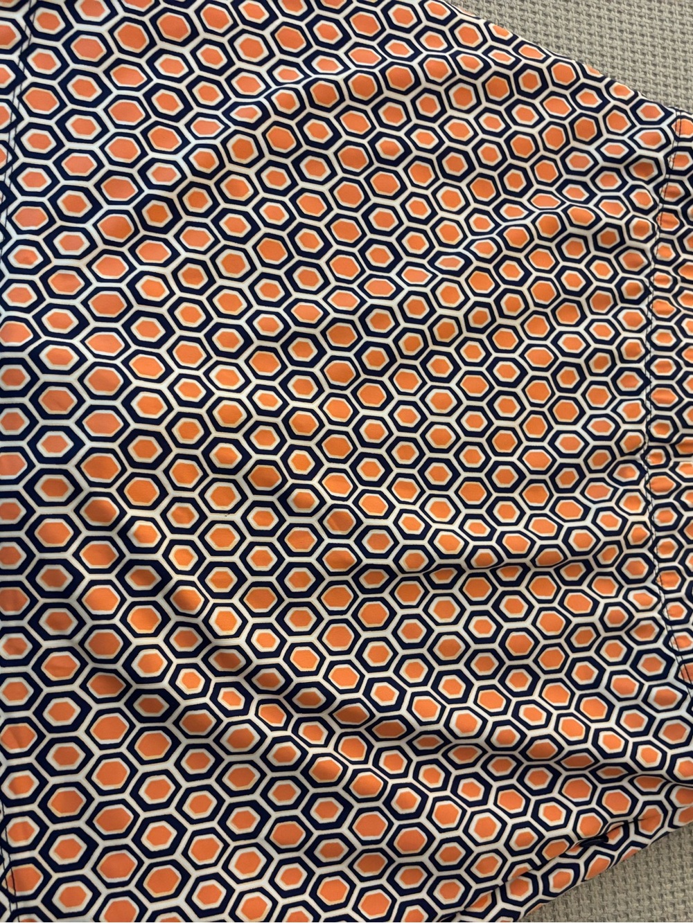 J. McLaughlin Navy, Orange and Cream Geometric Hexagon Pillow